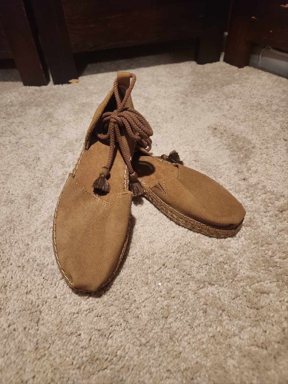 Toms Brown Suede Espadrille Lace-Up Flats